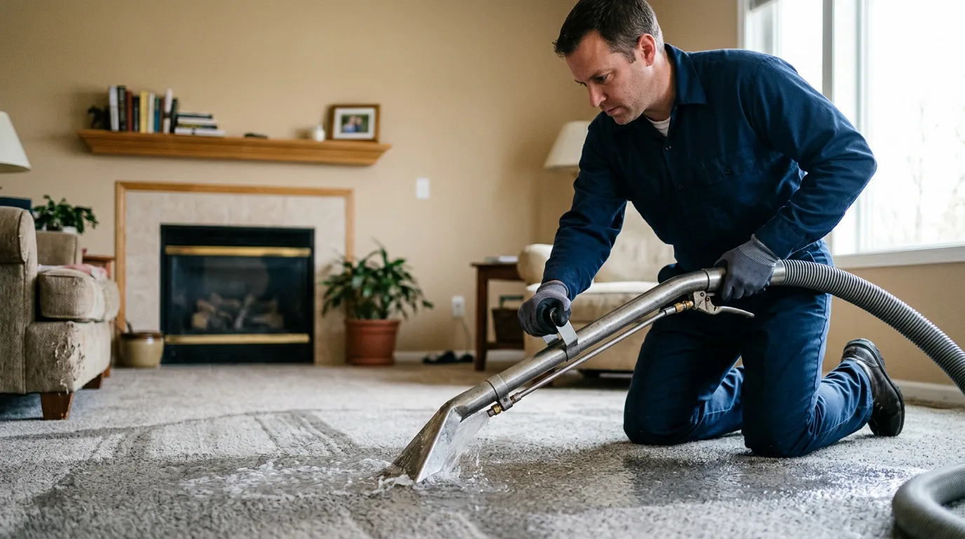 Water damage restoration technician working near Harwood, ND